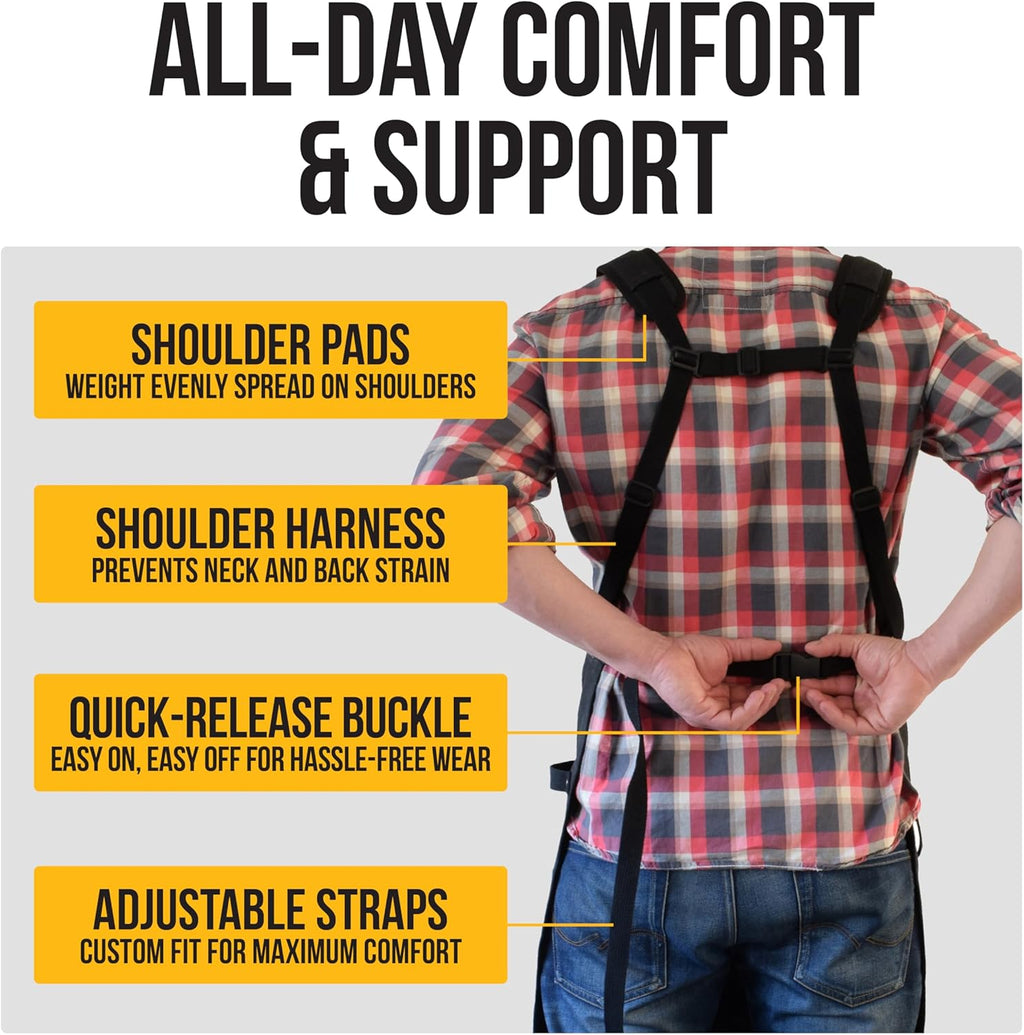 Ecozen Waxed Canvas Welding Apron with Kevlar Thread - Heat and Chemical Resistant, Fully Adjustable to Comfortably Fit Men and Women, 27 X 34 Inches, Heavy Duty Tool Apron - Black, Size S to XXL