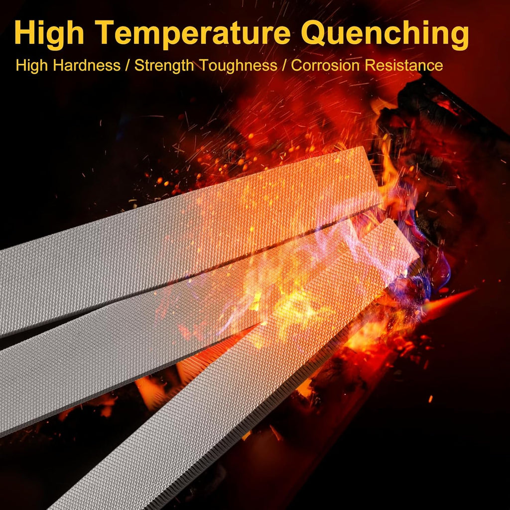 8In Flat Metal File, Total 12In, File Blade 8In, Anti-Slip Ergonomic Handle, Harden High Carbon Steel, Uniform Teeth, Ideal Hand Files to Sharpen and Deburr Metal, Stone, Wood, Plastic