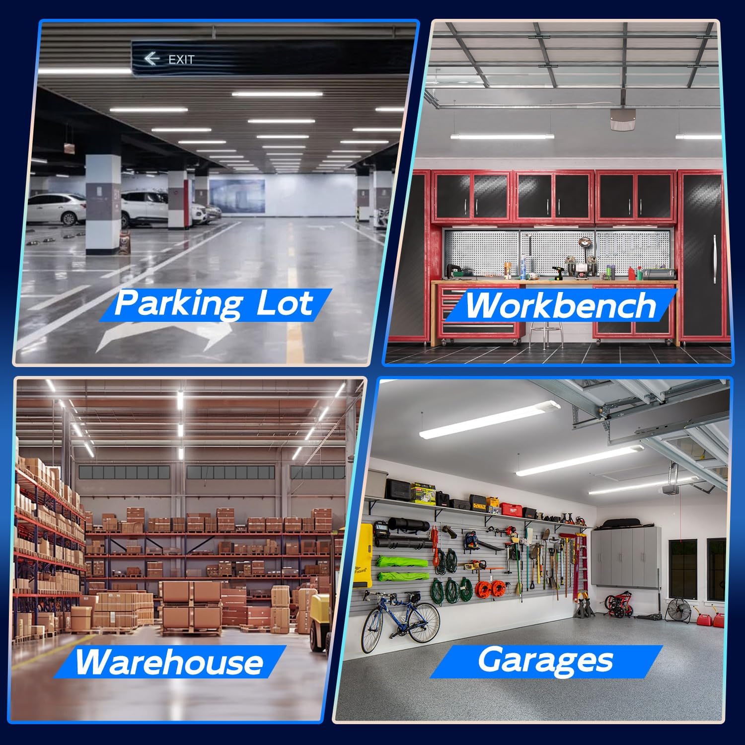 4 Pack Linkable LED Shop Light, 4FT 42W [250W Equivalent], 4400Lm, 5000K Daylight, with Plug, Utility Light Fixture, Hanging or Surface Mount, White