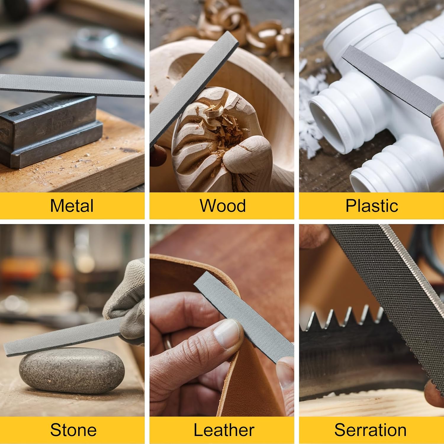 8In Flat Metal File, Total 12In, File Blade 8In, Anti-Slip Ergonomic Handle, Harden High Carbon Steel, Uniform Teeth, Ideal Hand Files to Sharpen and Deburr Metal, Stone, Wood, Plastic