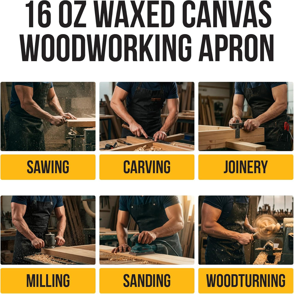 Ecozen Waxed Canvas Welding Apron with Kevlar Thread - Heat and Chemical Resistant, Fully Adjustable to Comfortably Fit Men and Women, 27 X 34 Inches, Heavy Duty Tool Apron - Black, Size S to XXL