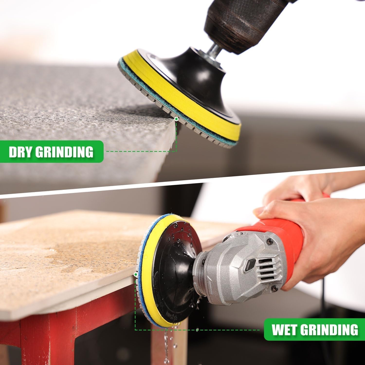 4 Inch Diamond Polishing Pads with 5/8’’-11 Backer Pad, 12PCS Wet/Dry Granite Stone Polish Pad Kit for Drill, Grinder, Polisher, 50-6000 Grit Polishing Pad for Concrete Marble Rock Countertop Quartz