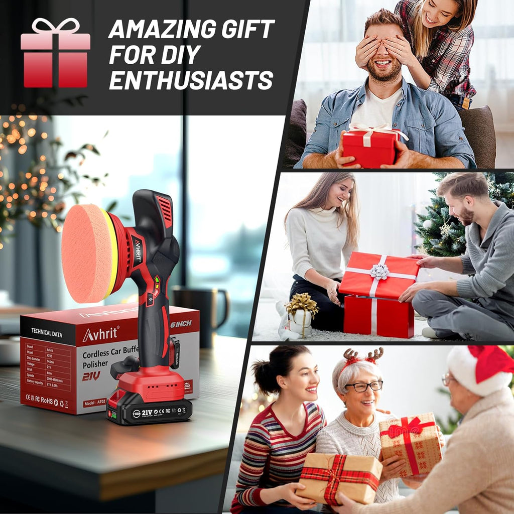 Cordless Car Buffer Polisher Kit W/ 2X2000Mah 21V Batteries, 6 Inch Car Buffer Waxer Kit W/ 6 Variable Speed & Extra 10 PCS Attachments, Polisher for Car Detailing,Boat Sanding,Scratch Removing