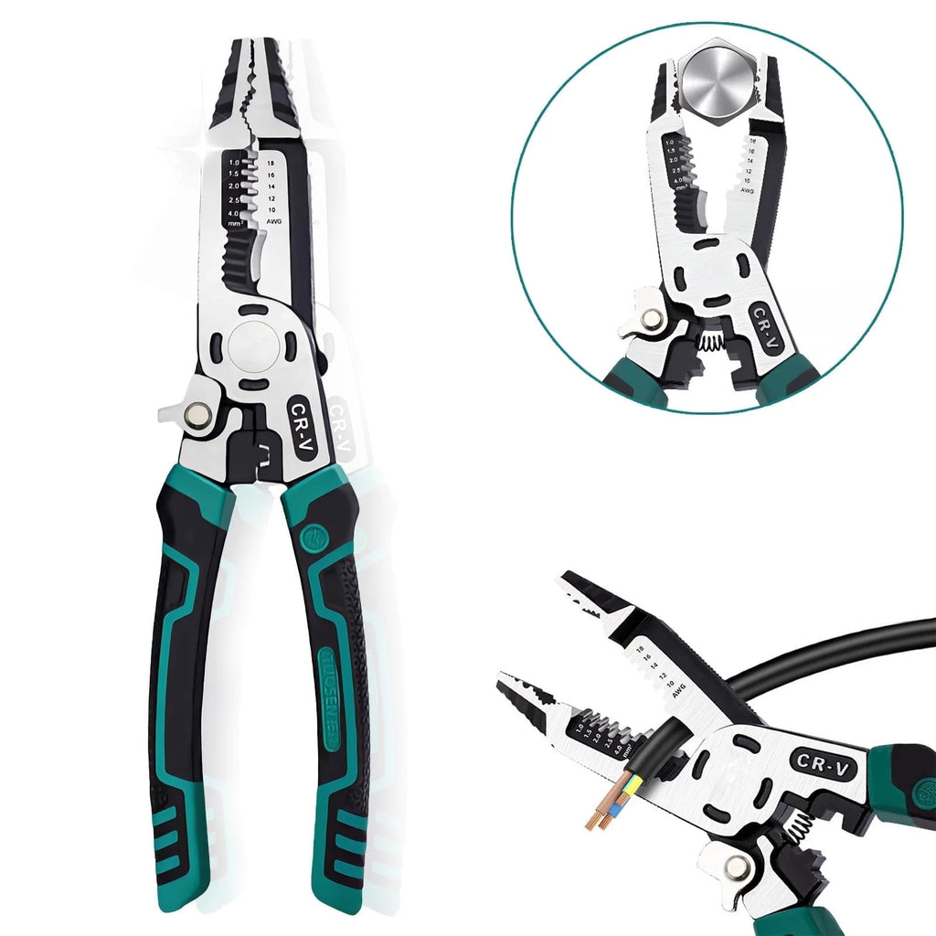 9 in 1 Multipurpose Wire Stripper, 9’’ Heavy Duty Super Tough Electrical Wire Pliers Crimper, Electrical Lineman Wire Stripper Tool with Wire Cutter, Wiring Tools