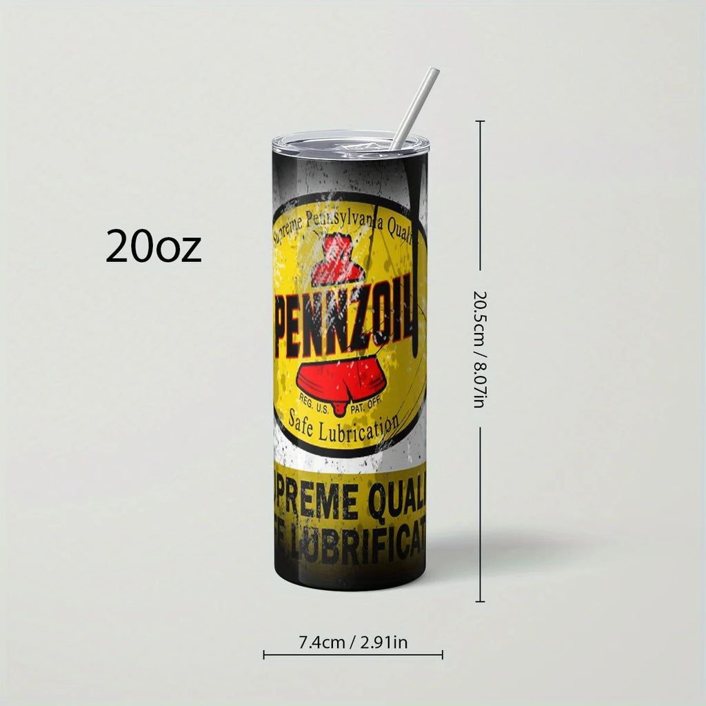 Stylish 20Oz Stainless Steel Tumblers with Iconic Texaco, Valvoline & Pennzoil Motor Oil Designs – Perfect for Hot & Cold Drinks!