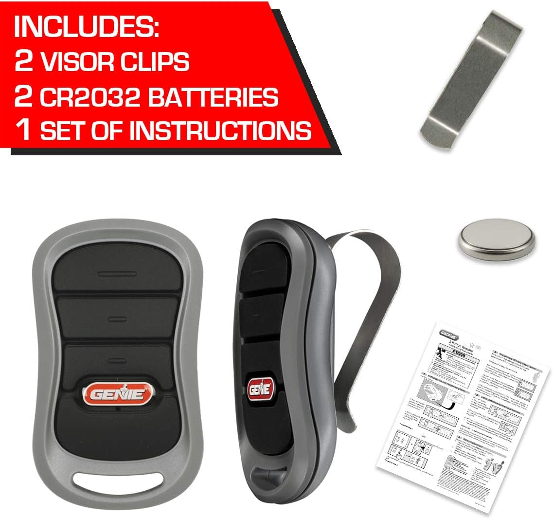 3-Button Garage Door Opener Remotes (2 Pack) - Each Remote Controls up to 3  Garage Door Openers -Compatibility Only with  Intellicode Garage Door Openers - Model G3T-R, Black