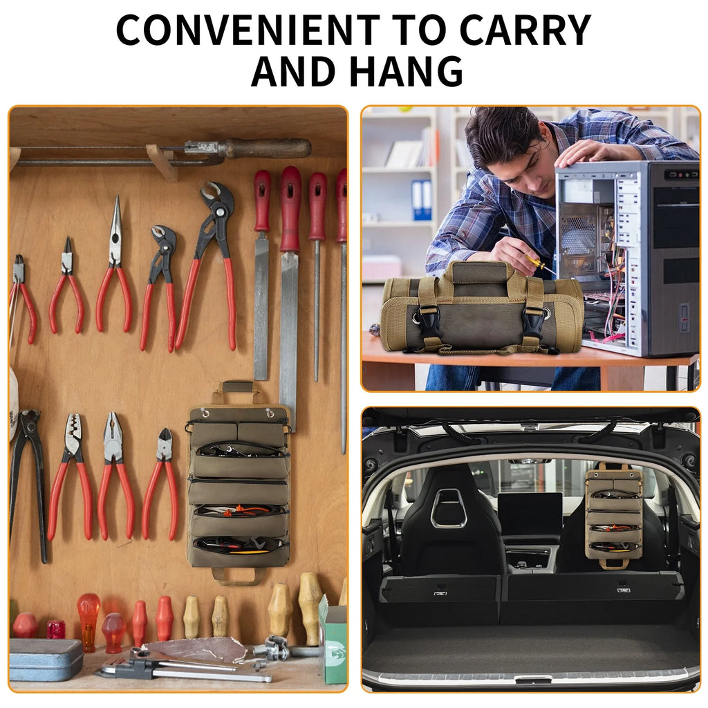 Tool Bag Roll Up, Heavy Duty Roll up Tool Bag, Tool Roll Bag Organizers, 900D Waterproof Oxford Cloth, Gifts for Electrician,Carpenter, Plumber, Mechanic, Hobbyist