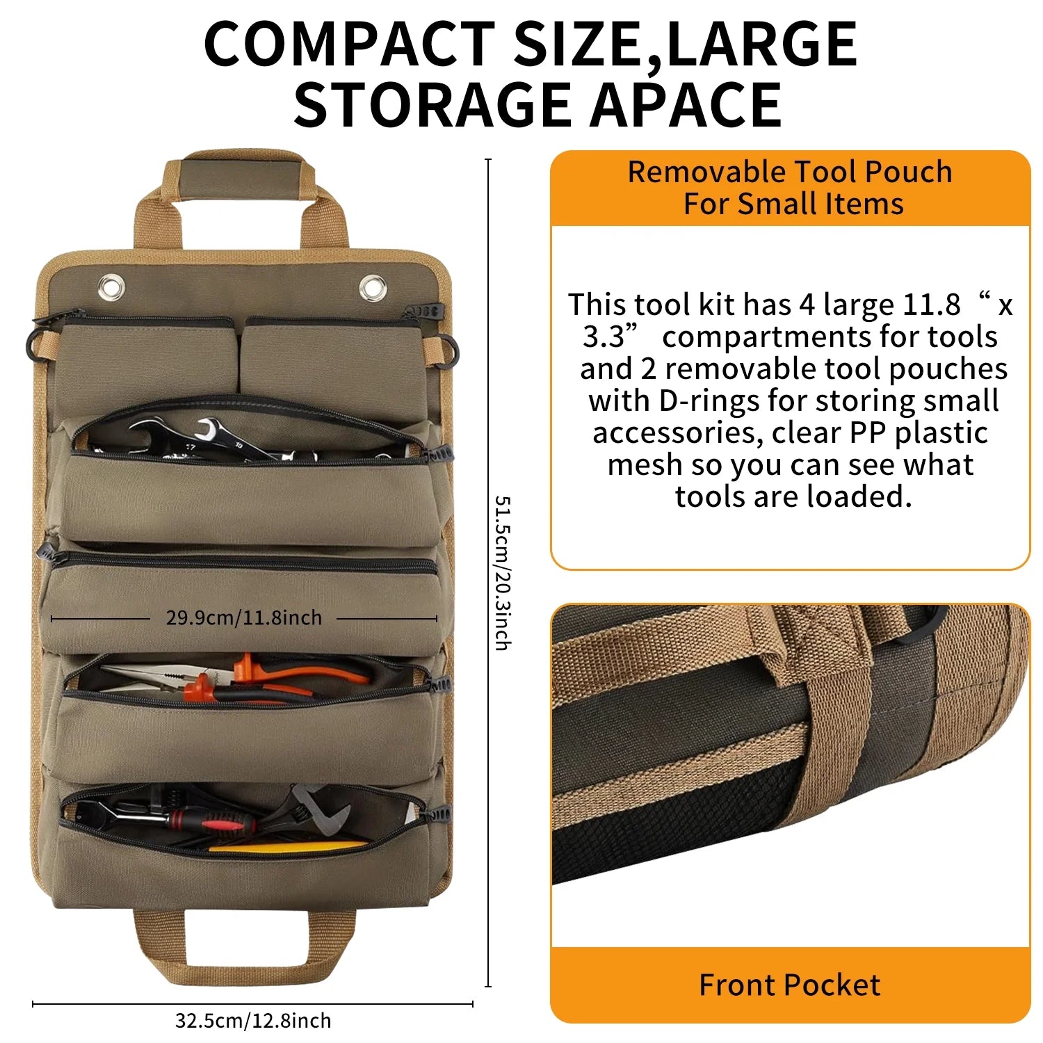 Tool Bag Roll Up, Heavy Duty Roll up Tool Bag, Tool Roll Bag Organizers, 900D Waterproof Oxford Cloth, Gifts for Electrician,Carpenter, Plumber, Mechanic, Hobbyist