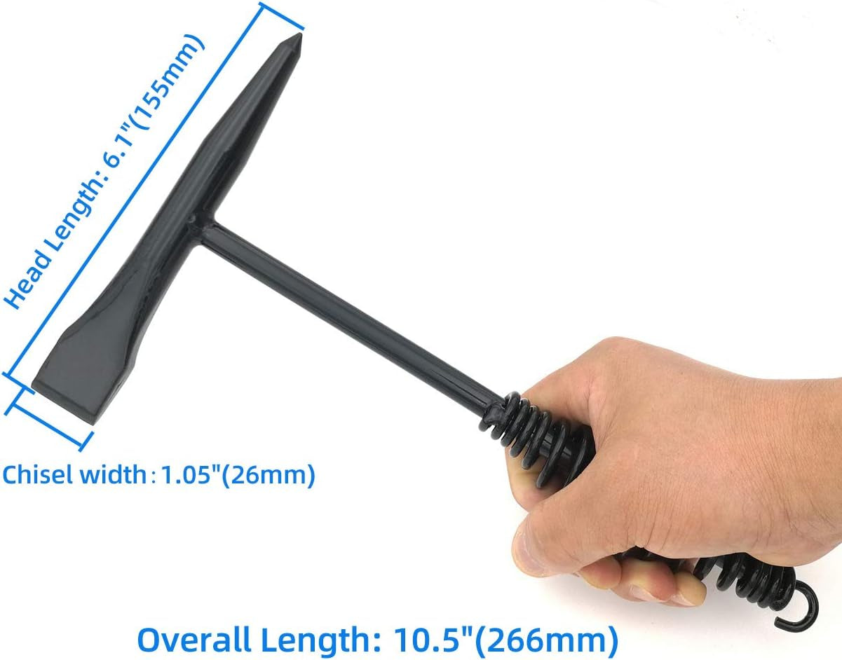 Welding Chipping Hammer with Coil Spring Handle,10.5",Cone and Vertical Chisel,10" Wire Brush
