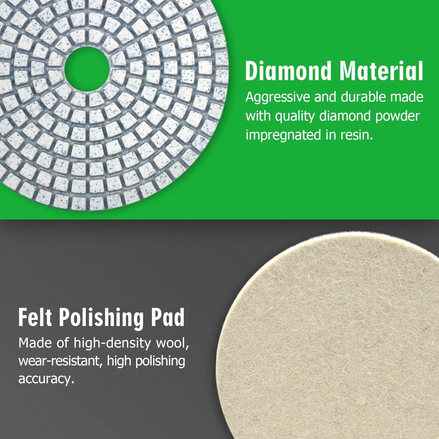 4 Inch Diamond Polishing Pads with 5/8’’-11 Backer Pad, 12PCS Wet/Dry Granite Stone Polish Pad Kit for Drill, Grinder, Polisher, 50-6000 Grit Polishing Pad for Concrete Marble Rock Countertop Quartz