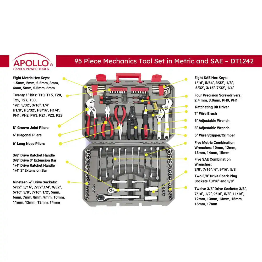 1/4 In. X 3/8 In. Mechanics Tools Set with Carrier Included (95-Pieces)