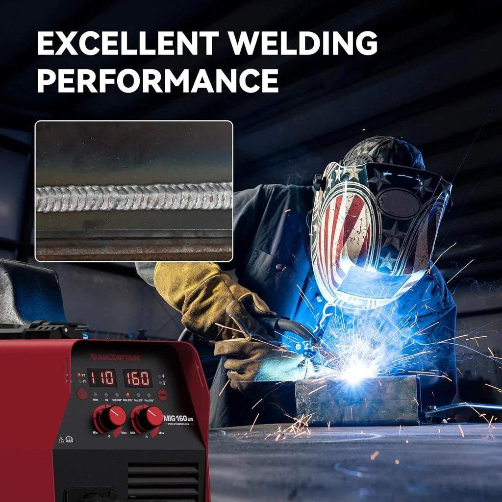 4-In-1Mig Welder, 160A Welder Machine 110V 220V, Flux Core Mig/Gas Mig/Lift TIG /Stick Welding Machine with Synergy, Multiprocess Gas MIG Welder Equipment