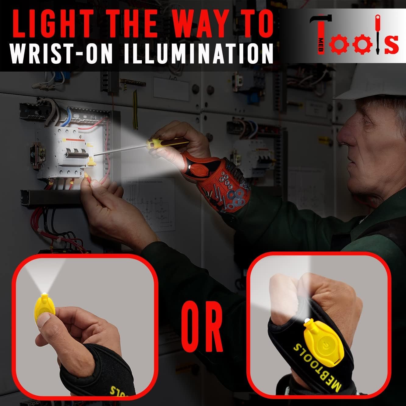 Magnetic Wristband with Flashlight and Tape Measure – Screw, Drill Bit, and Nail Holder with 20 Strong Magnet Pieces Increases Convenience for DIY, Carpenters, Mechanics, and More by