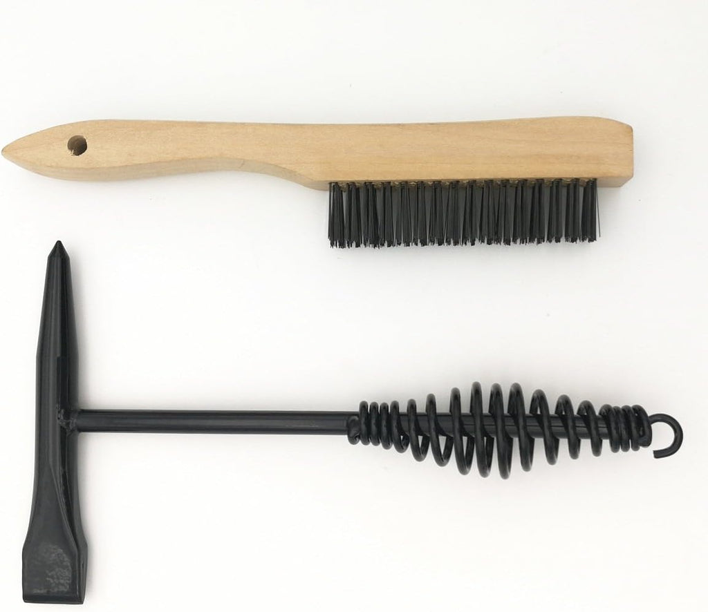 Welding Chipping Hammer with Coil Spring Handle,10.5",Cone and Vertical Chisel,10" Wire Brush