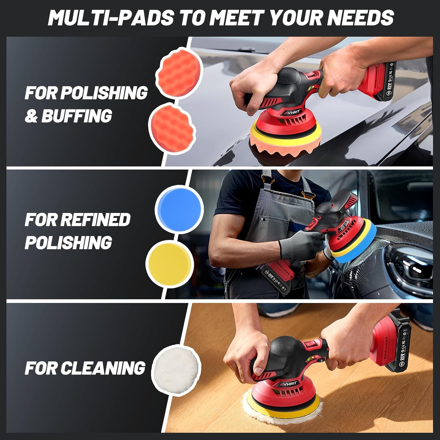 Cordless Car Buffer Polisher Kit W/ 2X2000Mah 21V Batteries, 6 Inch Car Buffer Waxer Kit W/ 6 Variable Speed & Extra 10 PCS Attachments, Polisher for Car Detailing,Boat Sanding,Scratch Removing