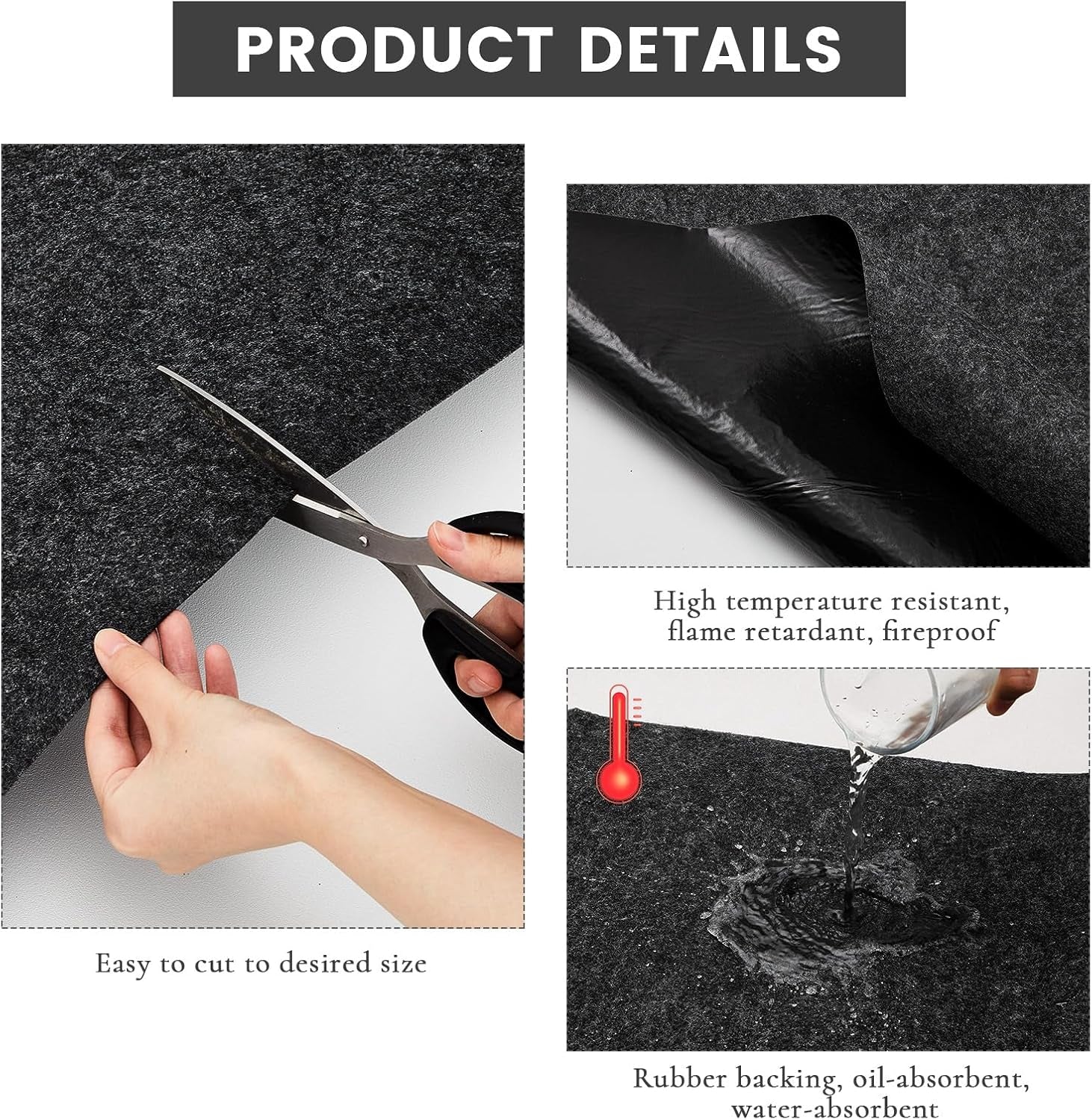 2 Pcs 36 X 60 Inch Oil Spill Mat for Driveway Garage under Car Leaks Absorbent Oil Pad, Black Rubber Mat Garage Floor Protecting with Waterproof Backing, Reusable, Washable, Non Slip