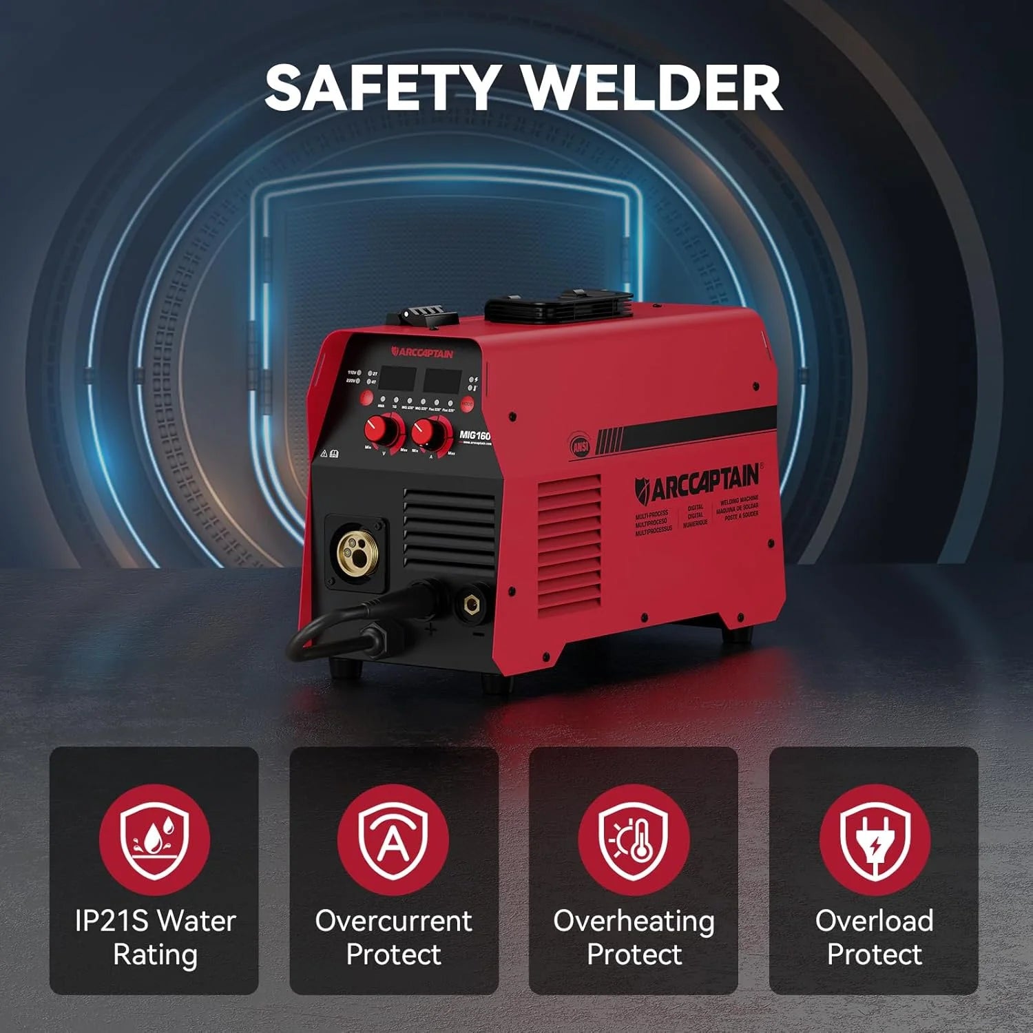 4-In-1Mig Welder, 160A Welder Machine 110V 220V, Flux Core Mig/Gas Mig/Lift TIG /Stick Welding Machine with Synergy, Multiprocess Gas MIG Welder Equipment