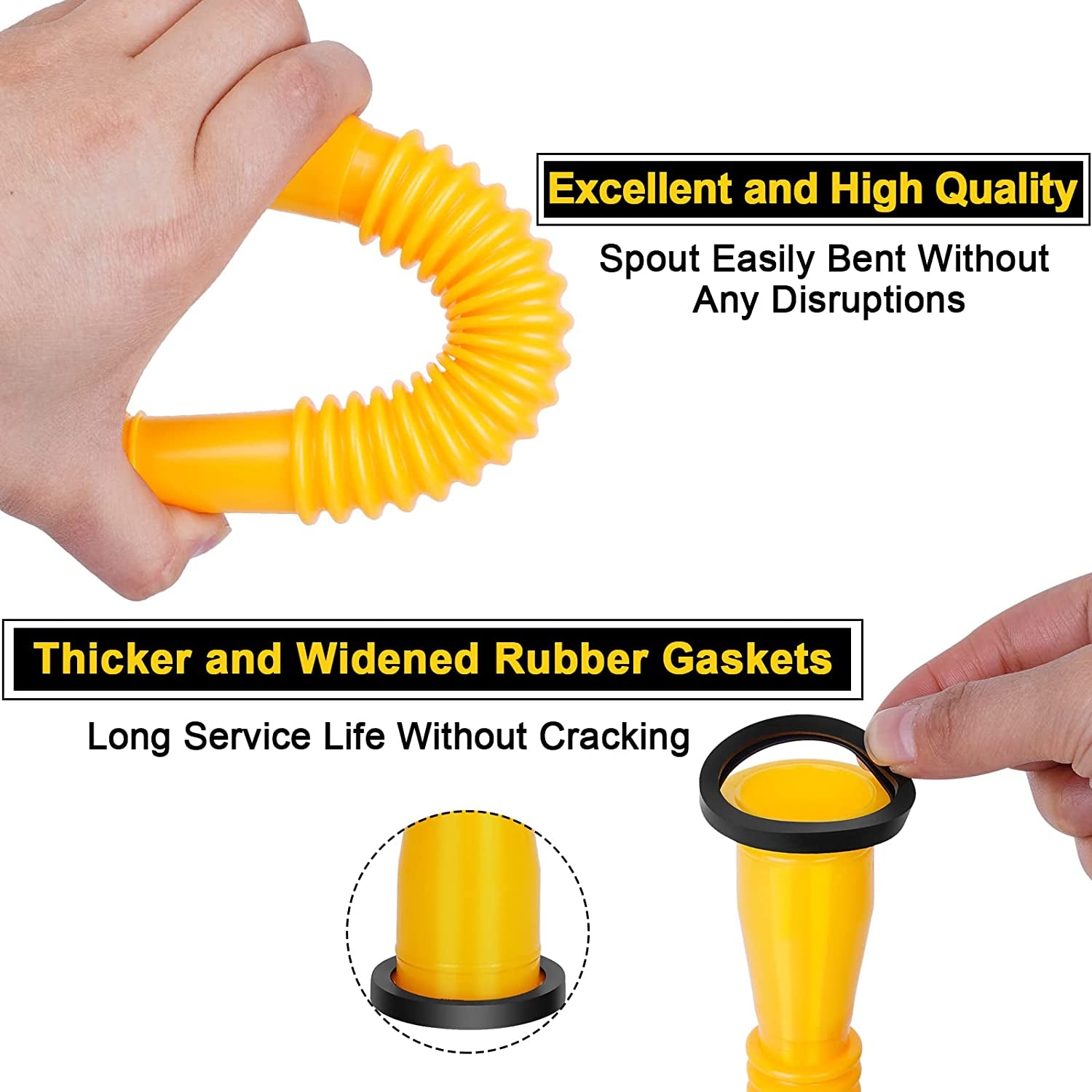 Gas Can Spout Replacement, Gas Can Nozzle, (5 Kit-Yellow) Flexible Pour Nozzle Suitable for Most 1/2/5/10 Gal Oil Cans, Fuel Can Spout Replacement
