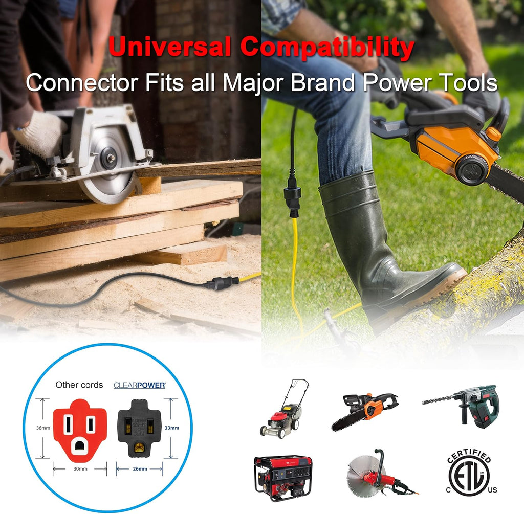 50 Ft 12/3 SJTW Heavy Duty Outdoor Extension Cord, Water & Weather Resistant, Flame Retardant, Yellow, 3 Prong Grounded Plug, CP10145