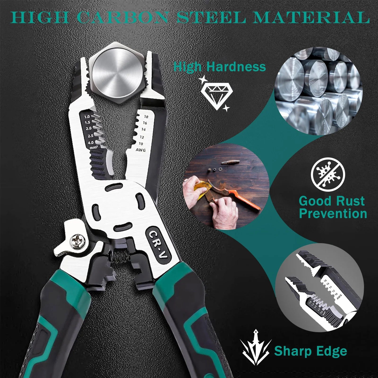 9 in 1 Multipurpose Wire Stripper, 9’’ Heavy Duty Super Tough Electrical Wire Pliers Crimper, Electrical Lineman Wire Stripper Tool with Wire Cutter, Wiring Tools