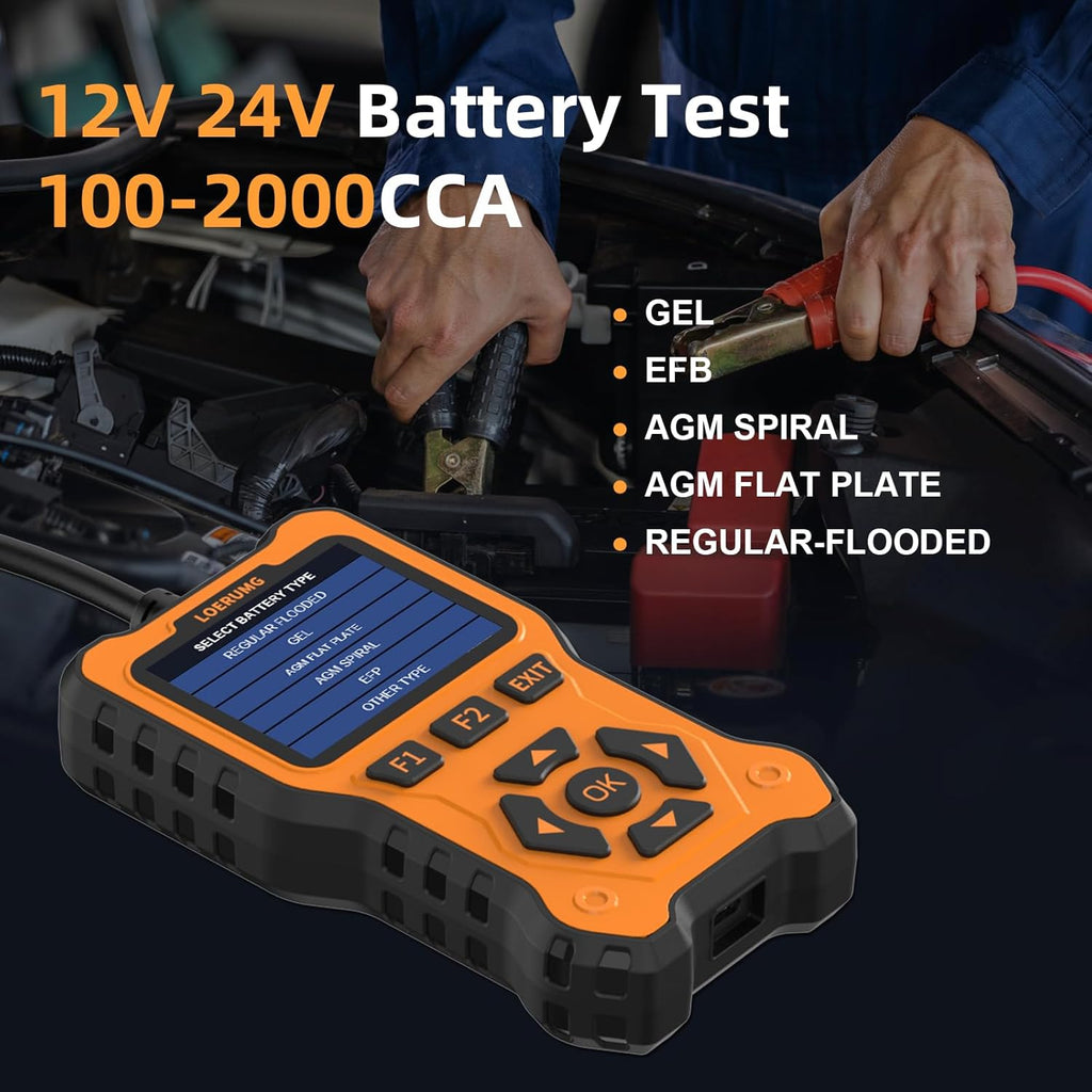 Car Battery Tester 12V 24V Load Tester,100-2000Cca Automotive Alternator Tester Battery Analyzer Digital Charg System Tester Scan Tool Crank System Tester for Truck Marine Motorcycle SUV Boat.