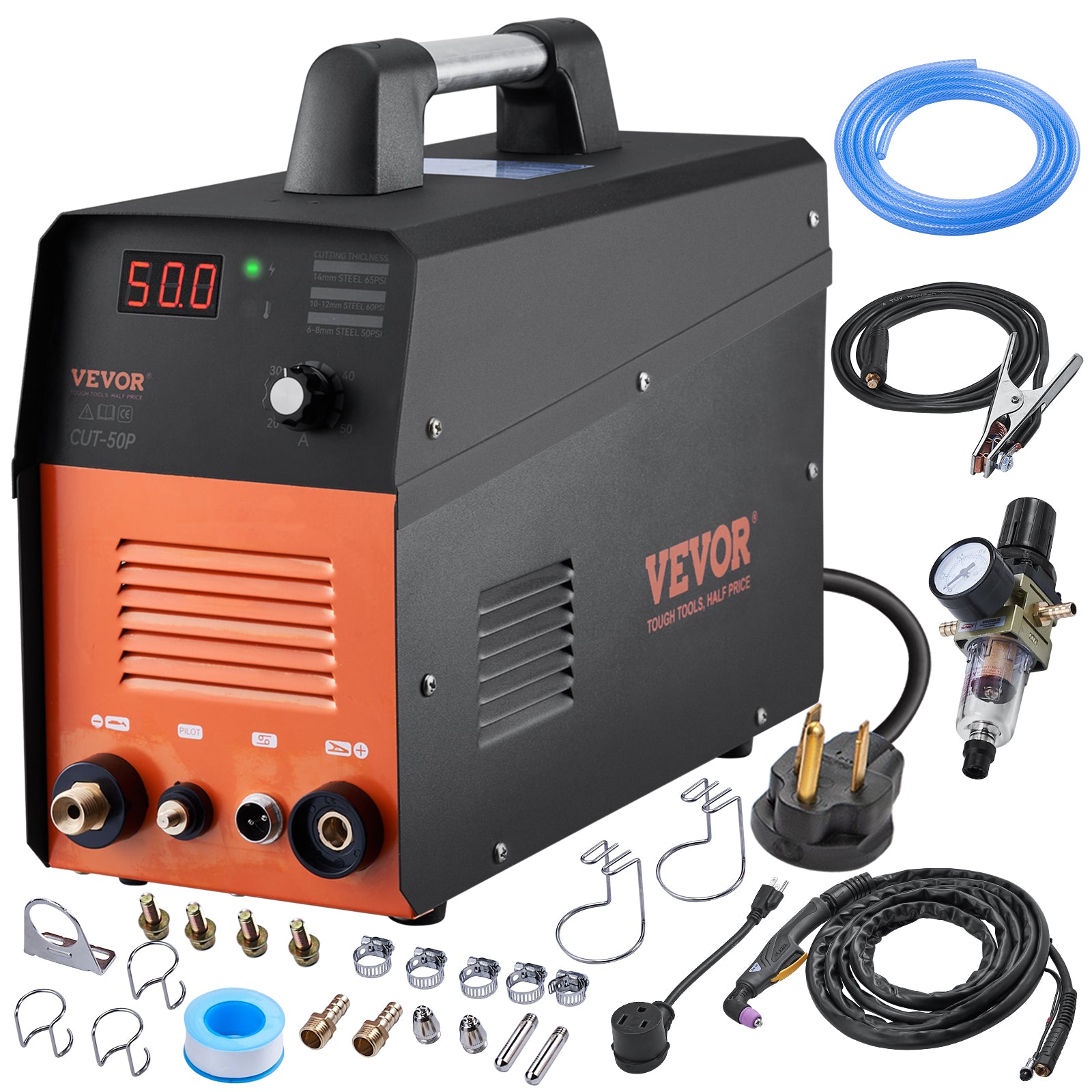 VEVOR Plasma Cutter, 50Amp, Non-Touch Pilot Arc Air Cutting Machine with Torch, 110V 220V Dual Voltage AC IGBT Inverter Metal Cutting Equipment for Clean Cut Aluminum and Stainless Steel, Black